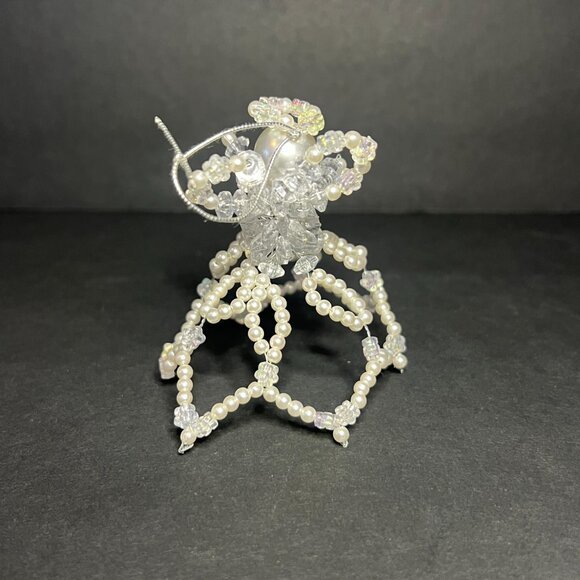 Vintage Lot of 2 Handmade Beaded Wired Christmas Angel Hanging Ornaments 2.75" - Picture 6 of 7